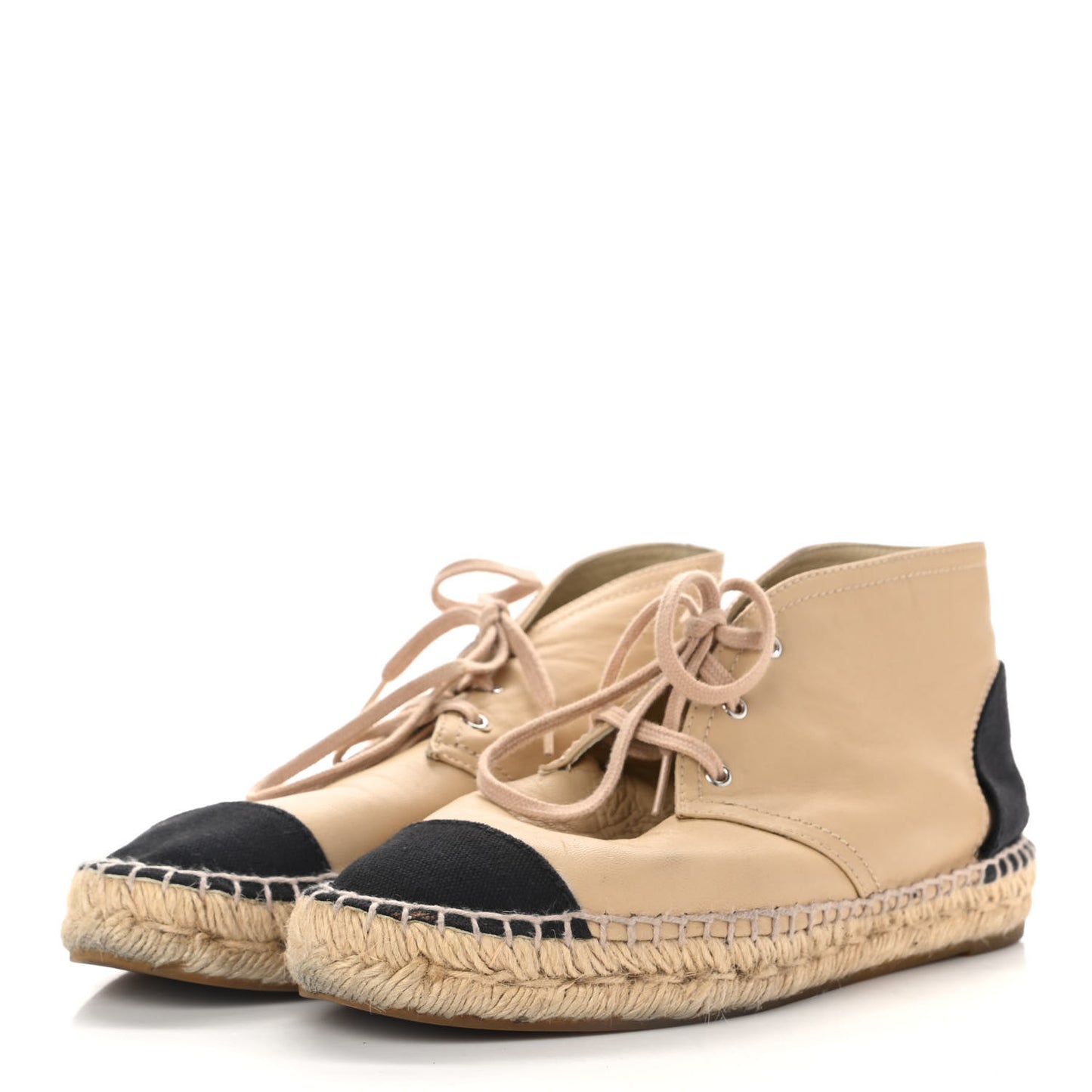 Lambskin Canvas Cap Toe Lace Up Espadrilles 38 Dark Beige Black