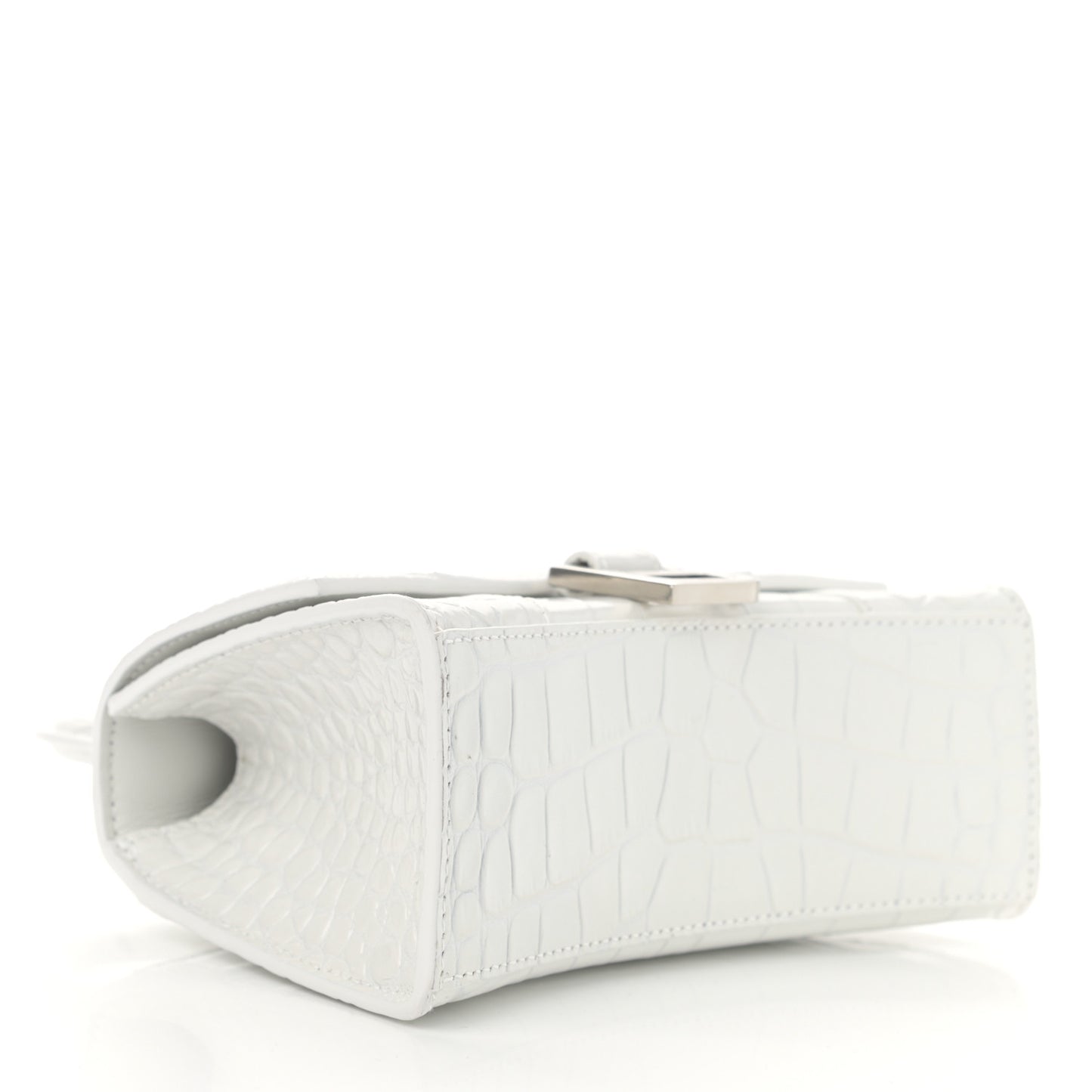 Shiny Calfskin Crocodile Embossed Hourglass Top Handle Bag XS White