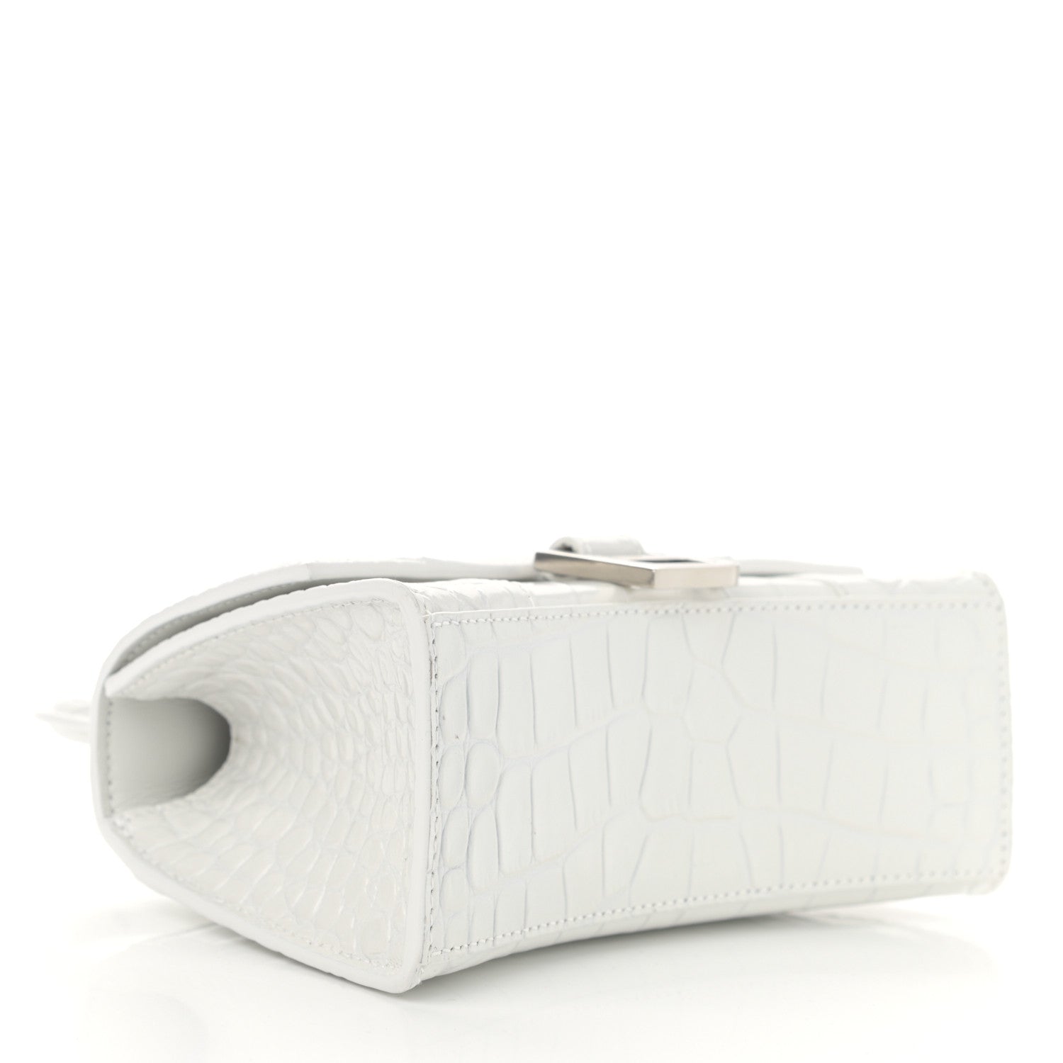 Balenciaga Shiny Calfskin Crocodile Embossed Hourglass Top Handle Bag XS White 4 of 10