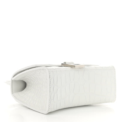 Balenciaga Shiny Calfskin Crocodile Embossed Hourglass Top Handle Bag XS White 4 of 10