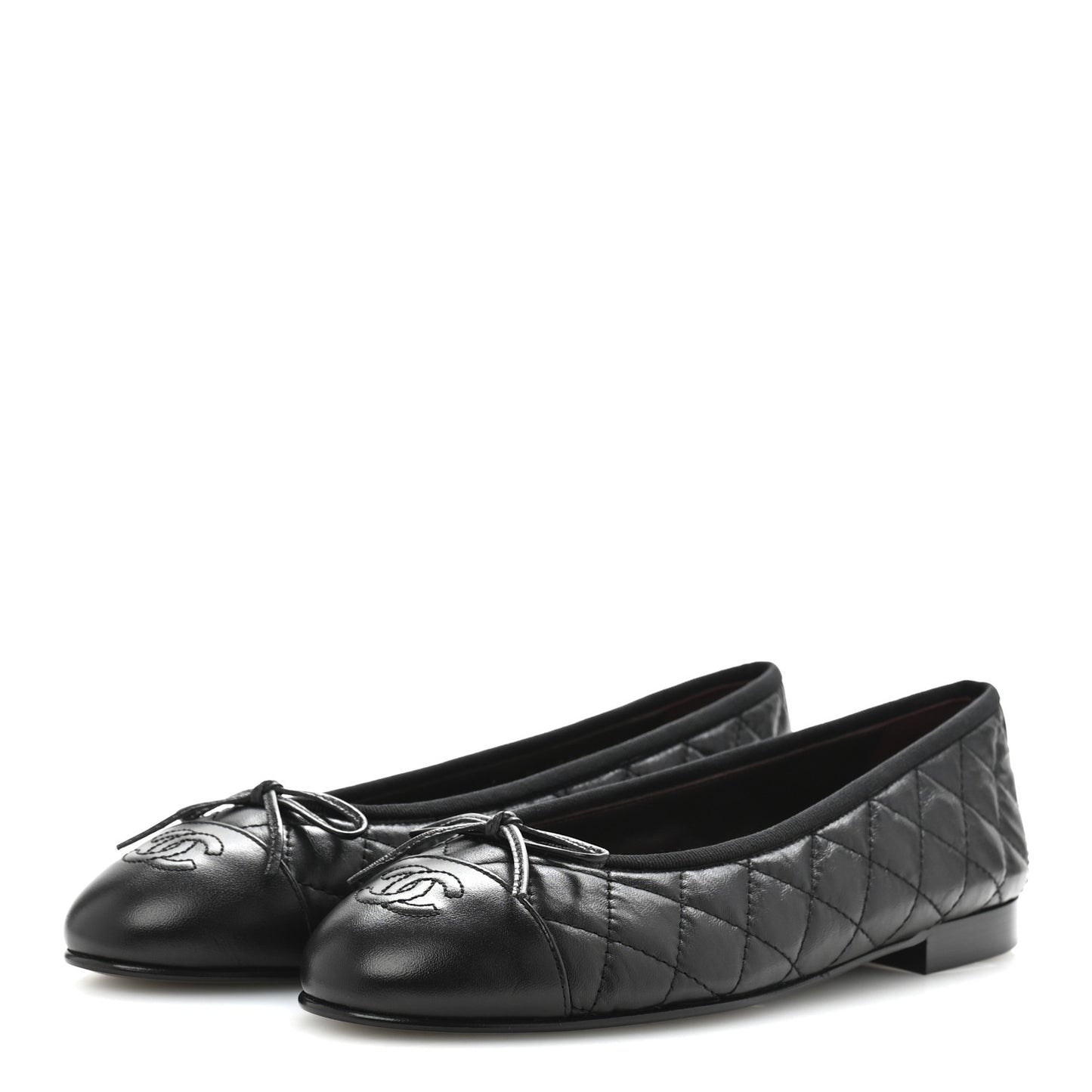 Aged Calfskin Quilted CC Cap Toe Ballerina Flats 38.5 Black