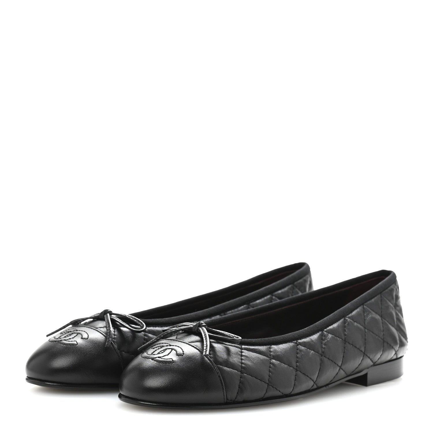 Chanel Aged Calfskin Quilted CC Cap Toe Ballerina Flats 38.5 Black 4 of 9