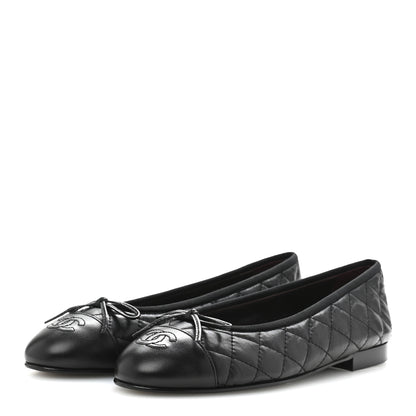 Chanel Aged Calfskin Quilted CC Cap Toe Ballerina Flats 38.5 Black 4 of 9