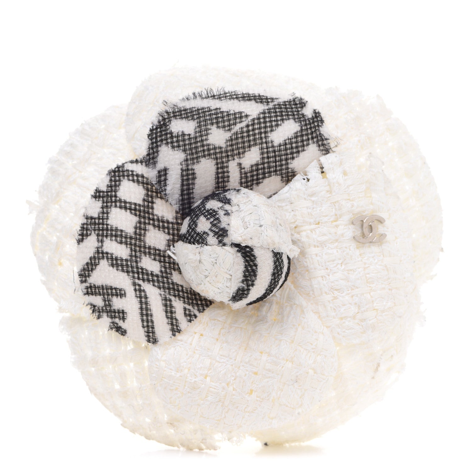 Chanel Fantasy Tweed Camellia Pin Brooch Ivory 1 of 6