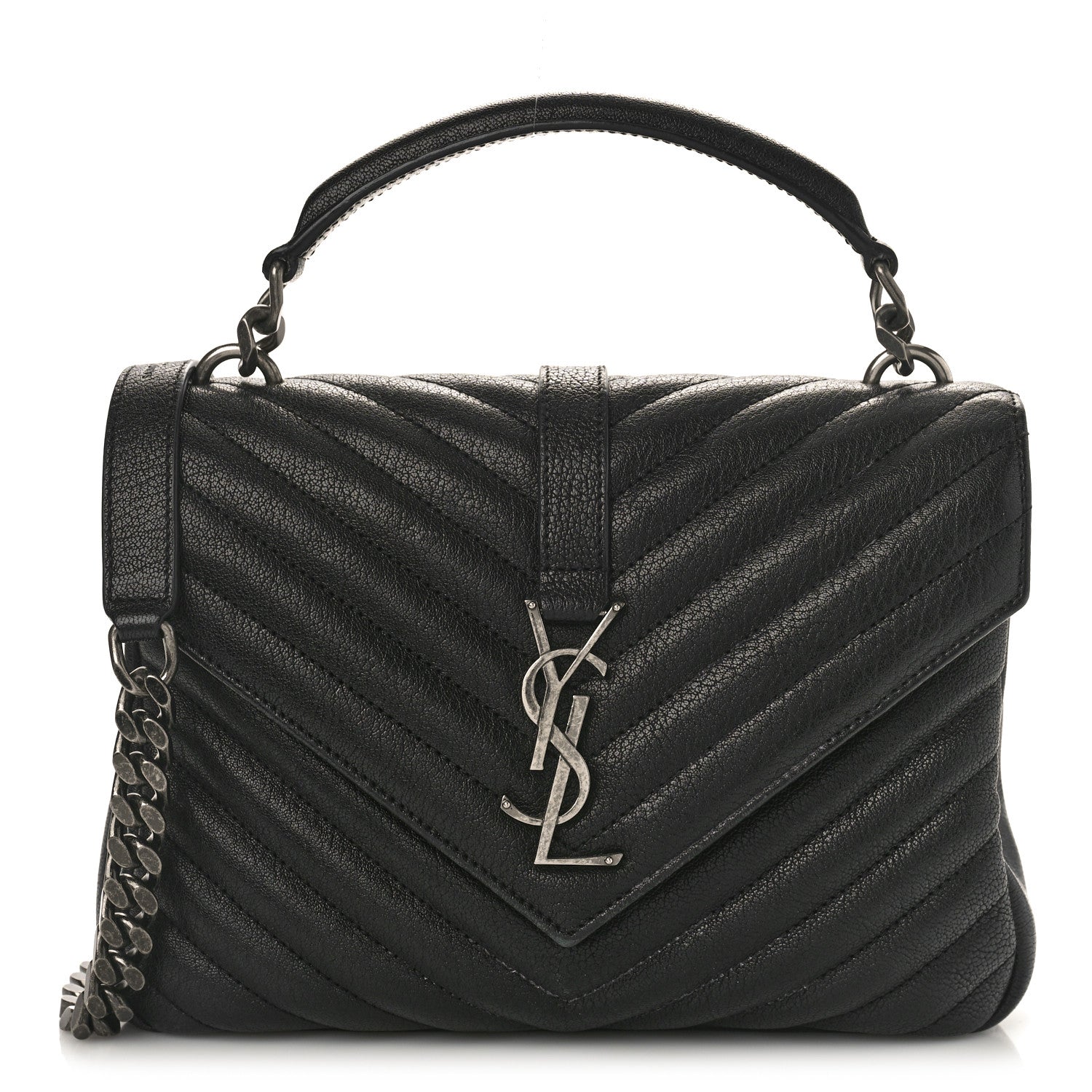 Saint Laurent Sheepskin Matelasse Chevron Monogram Medium College Bag Black 1 of 9