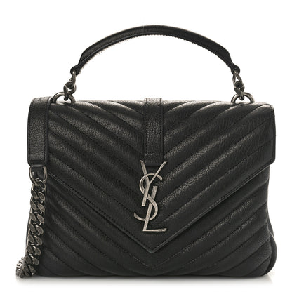 Saint Laurent Sheepskin Matelasse Chevron Monogram Medium College Bag Black 1 of 9