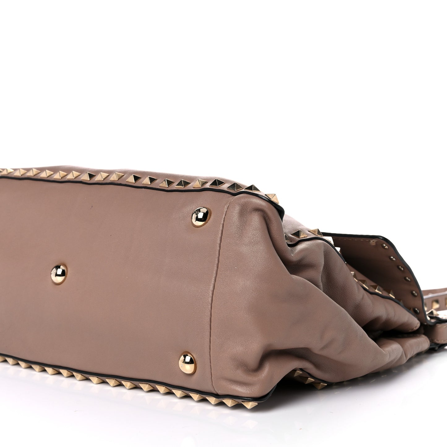 Vitello Rockstud Single Handle Flap Bag Beige