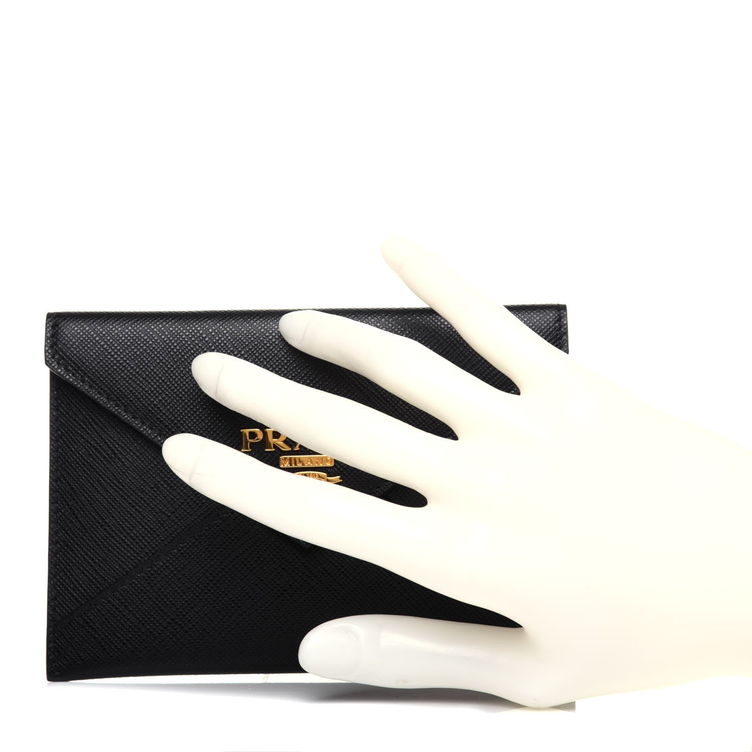 Prada Saffiano Metal Envelope Compact Wallet Black 2 of 8