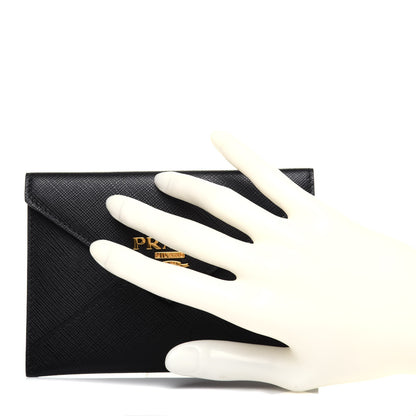 Prada Saffiano Metal Envelope Compact Wallet Black 2 of 8