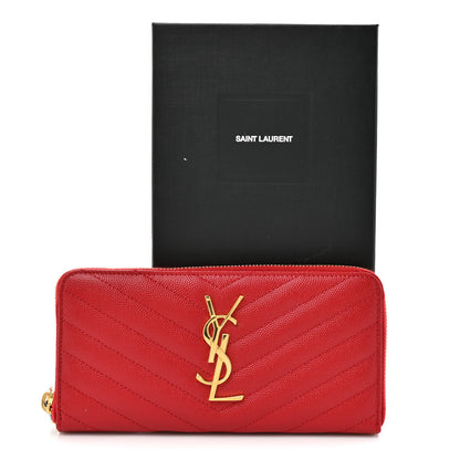 Saint Laurent Grain De Poudre Matelasse Chevron Monogram Zip Around Wallet Rouge Eros 9 of 9