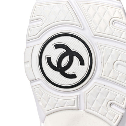 Chanel Nylon Calfskin Suede CC Womens Sneakers 39 Navy White Orange 6 of 14