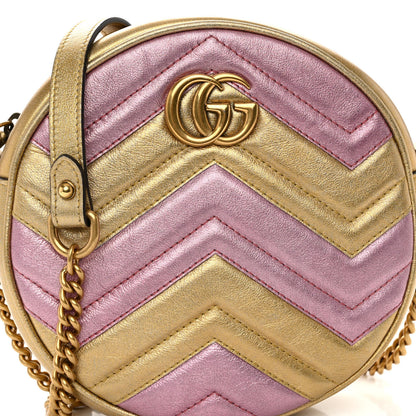 Gucci Metallic Nappa Matelasse Heart Mini GG Marmont Round Shoulder Bag Oro Vecchio Rosa 8 of 11