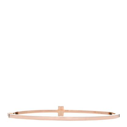 Tiffany 18K Rose Gold Diamond T Hinged Wire Bangle Bracelet 2 of 4