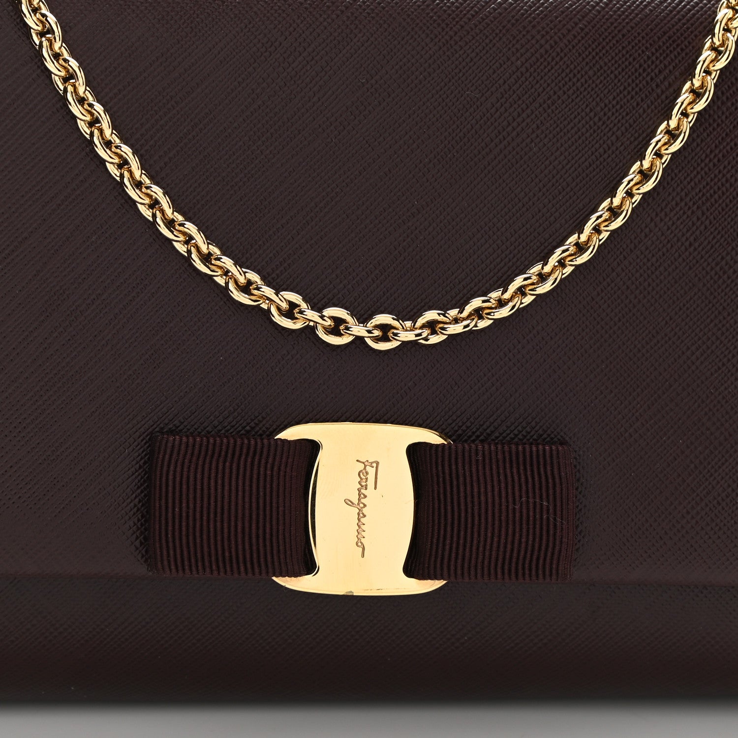 Salvatore Ferragamo Calfskin Mini Miss Vara Bow Chain Bag Plum 7 of 9