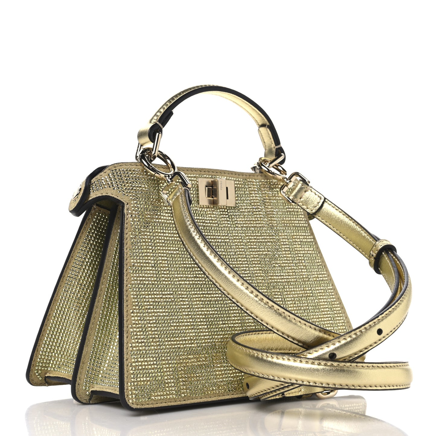 Crystal Vitello Laminato FF Petite Peekaboo I SEE U Satchel Crystal Platinum Light Gold