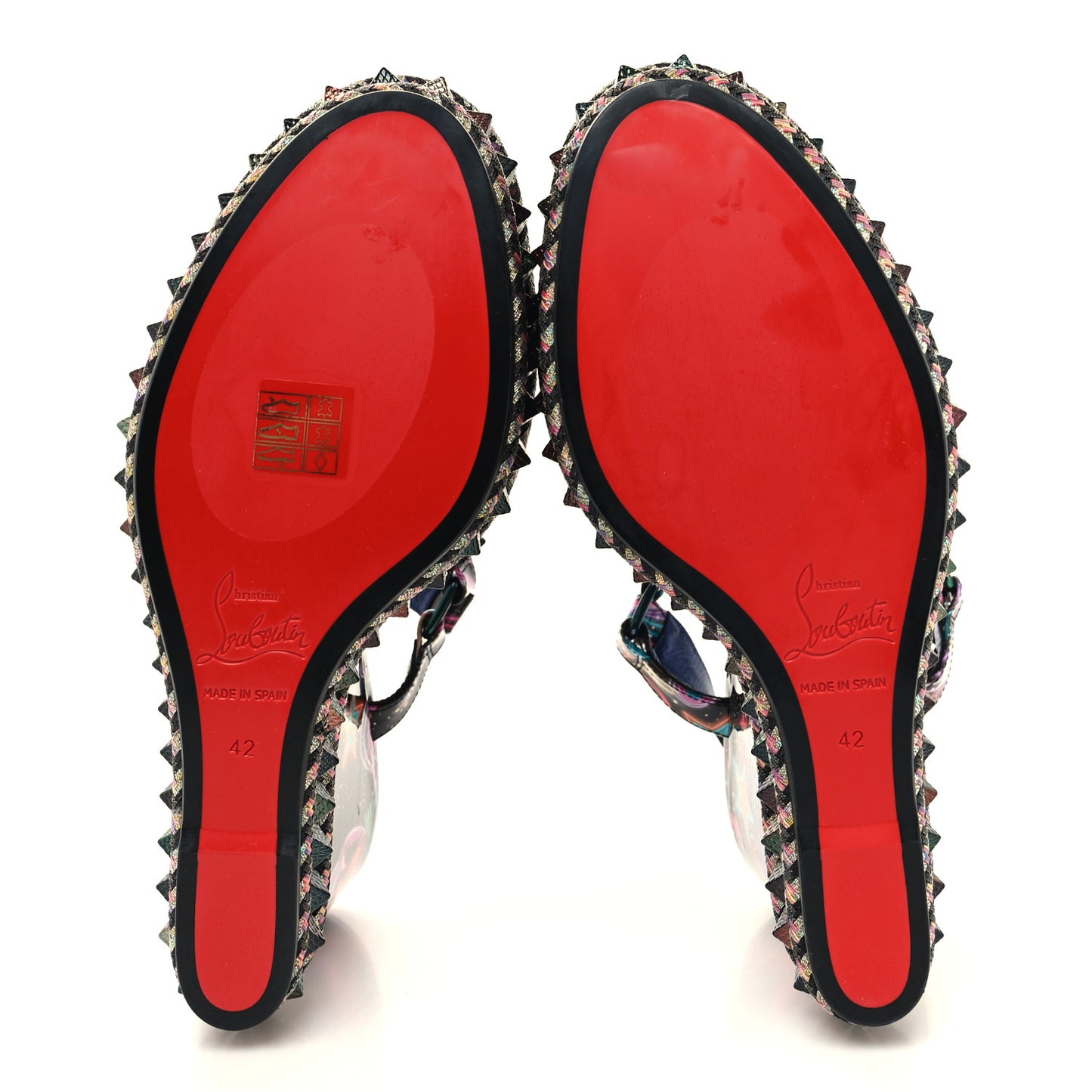 Patent Calfskin Lin By The Night Pyraclou 110 Wedge Sandals 42 Black Multicolor