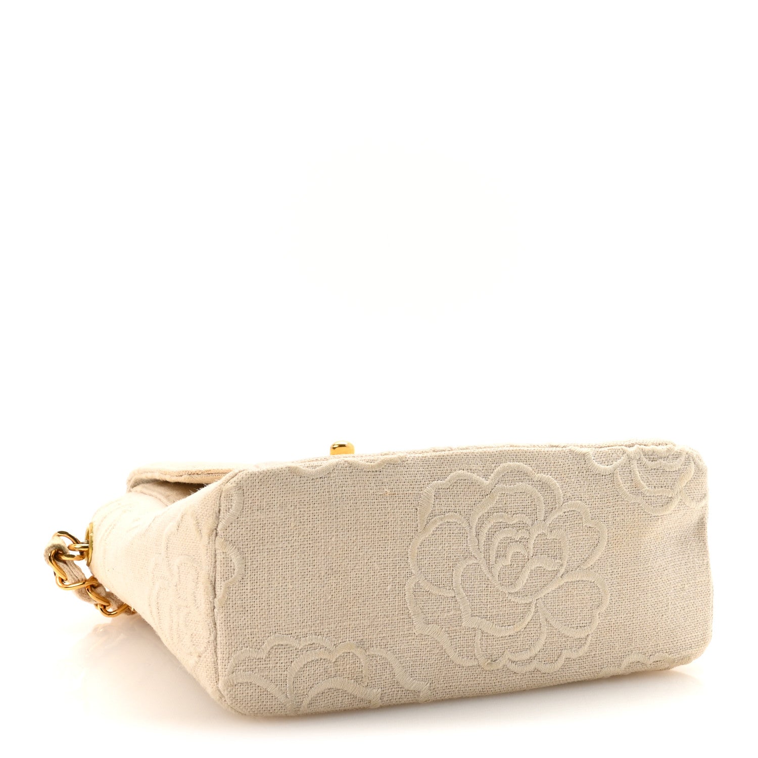 Chanel Canvas Camellia Embroidered Mini Square Flap  Ivory 4 of 10