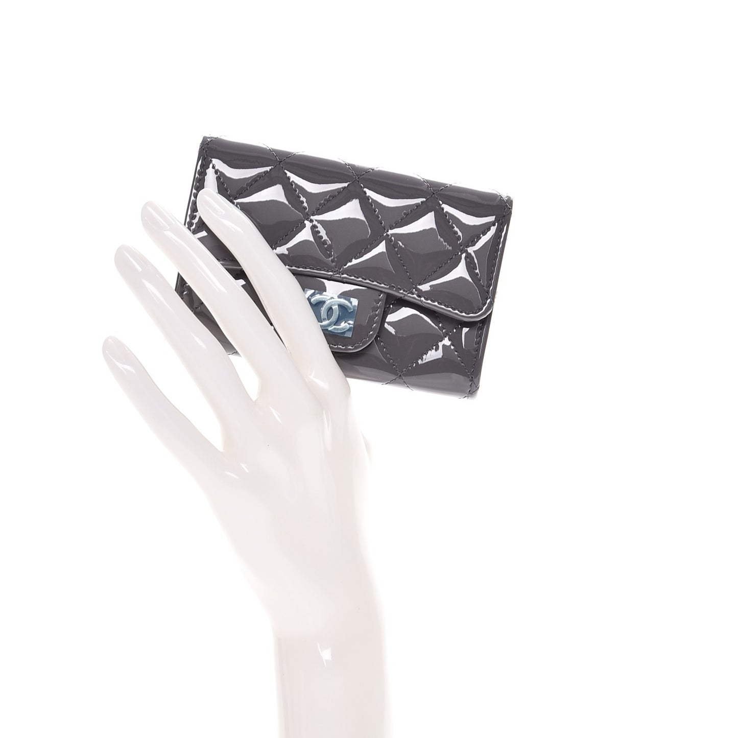 Patent Quilted Card Holder Dark Grey