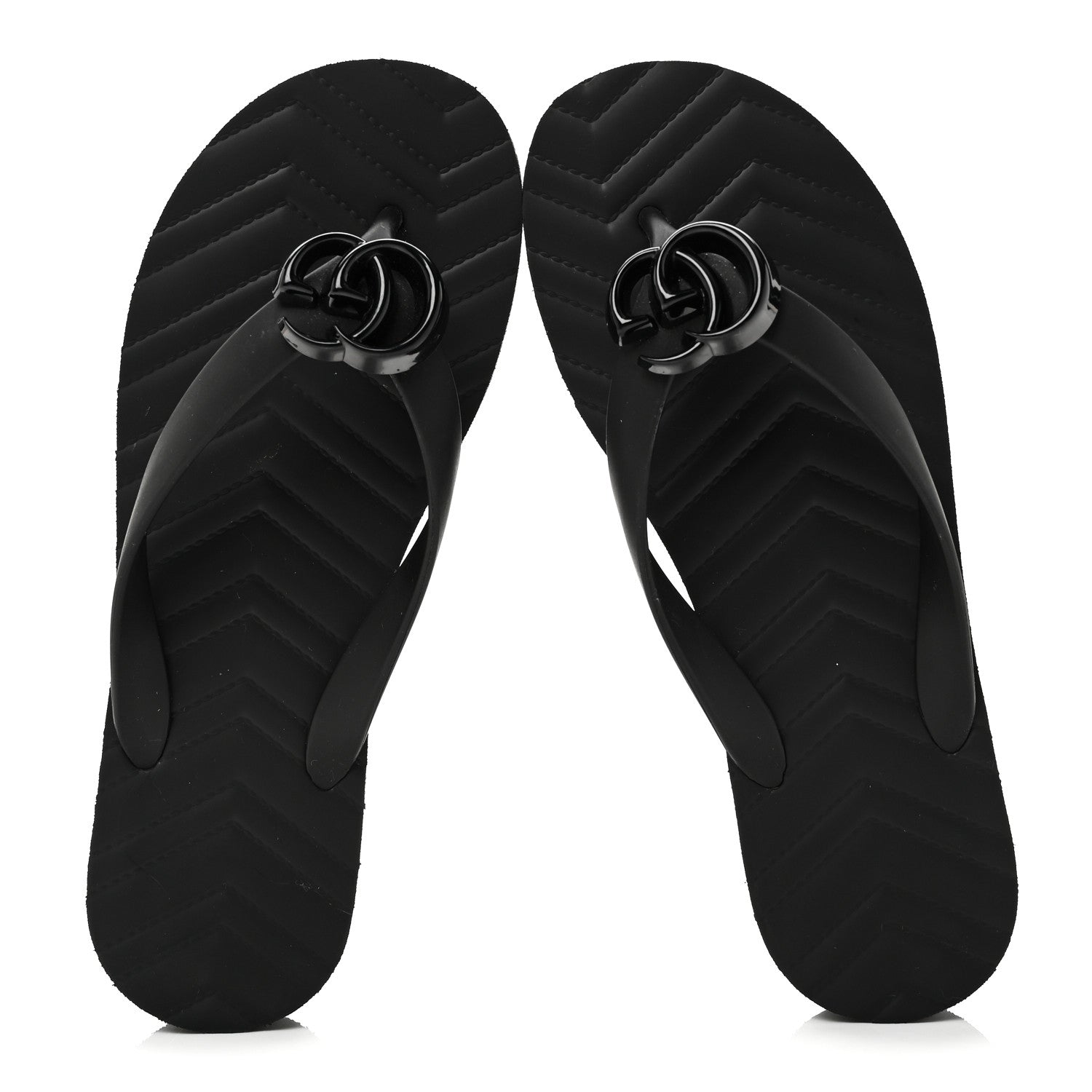 Gucci Rubber Chevron Womens GG Thong Sandals 35 Black 2 of 9
