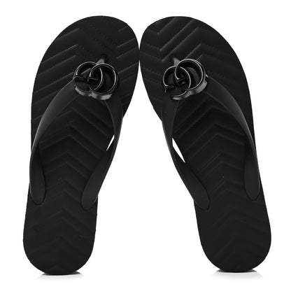 Gucci Rubber Chevron Womens GG Thong Sandals 35 Black 2 of 9