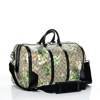 Gucci GG Supreme Monogram Blooms Medium Duffle Beige New Military Black 2 of 11
