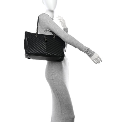 Saint Laurent Sheepskin Matelasse Chevron Large Monogram Shopping Bag Black 2 of 9