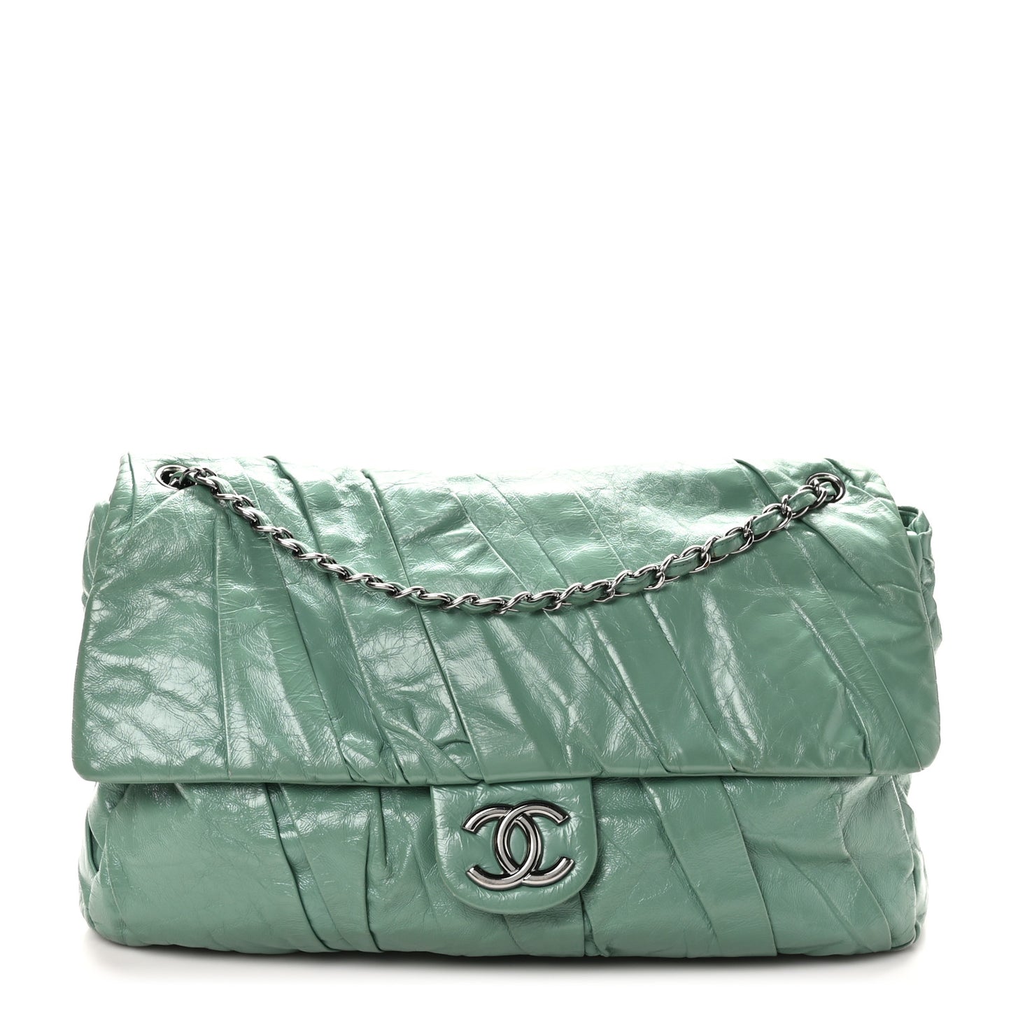 Glazed Calfskin Twisted Maxi Flap Green