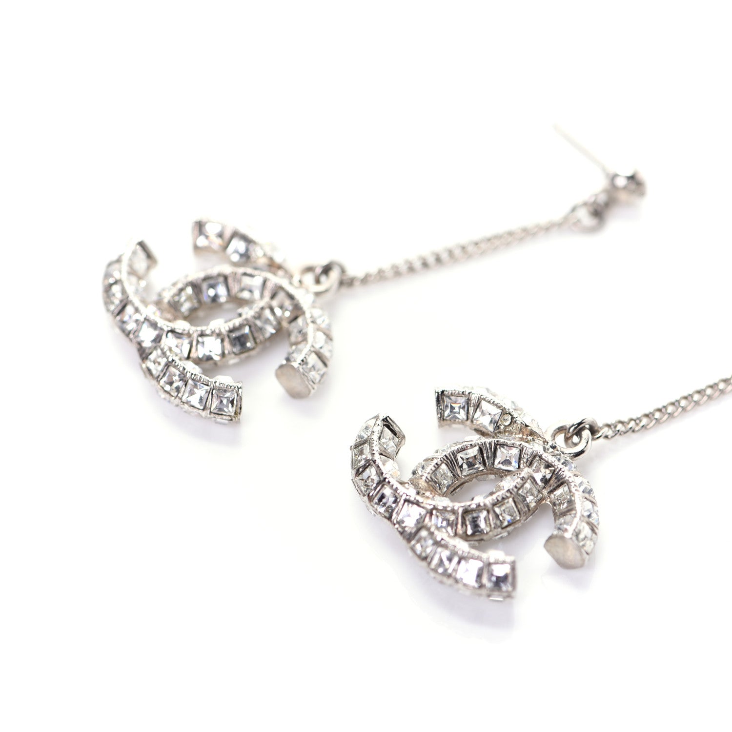 Chanel Baguette Crystal CC Drop Earrings Silver 3 of 6