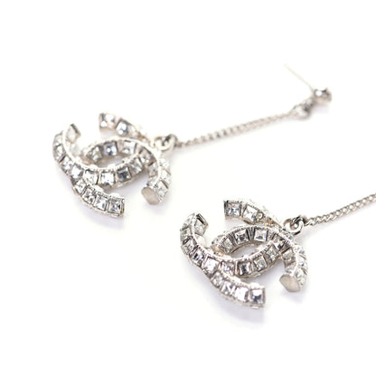 Chanel Baguette Crystal CC Drop Earrings Silver 3 of 6