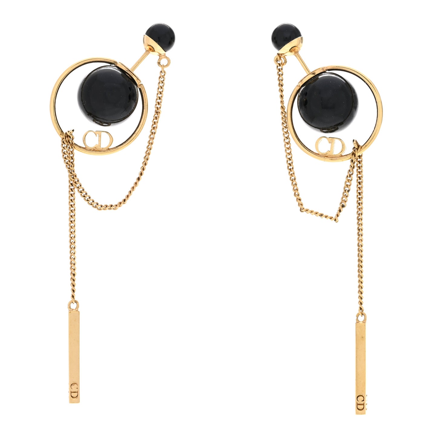 Pearl Tribales Dangle Chain Earrings Black Gold