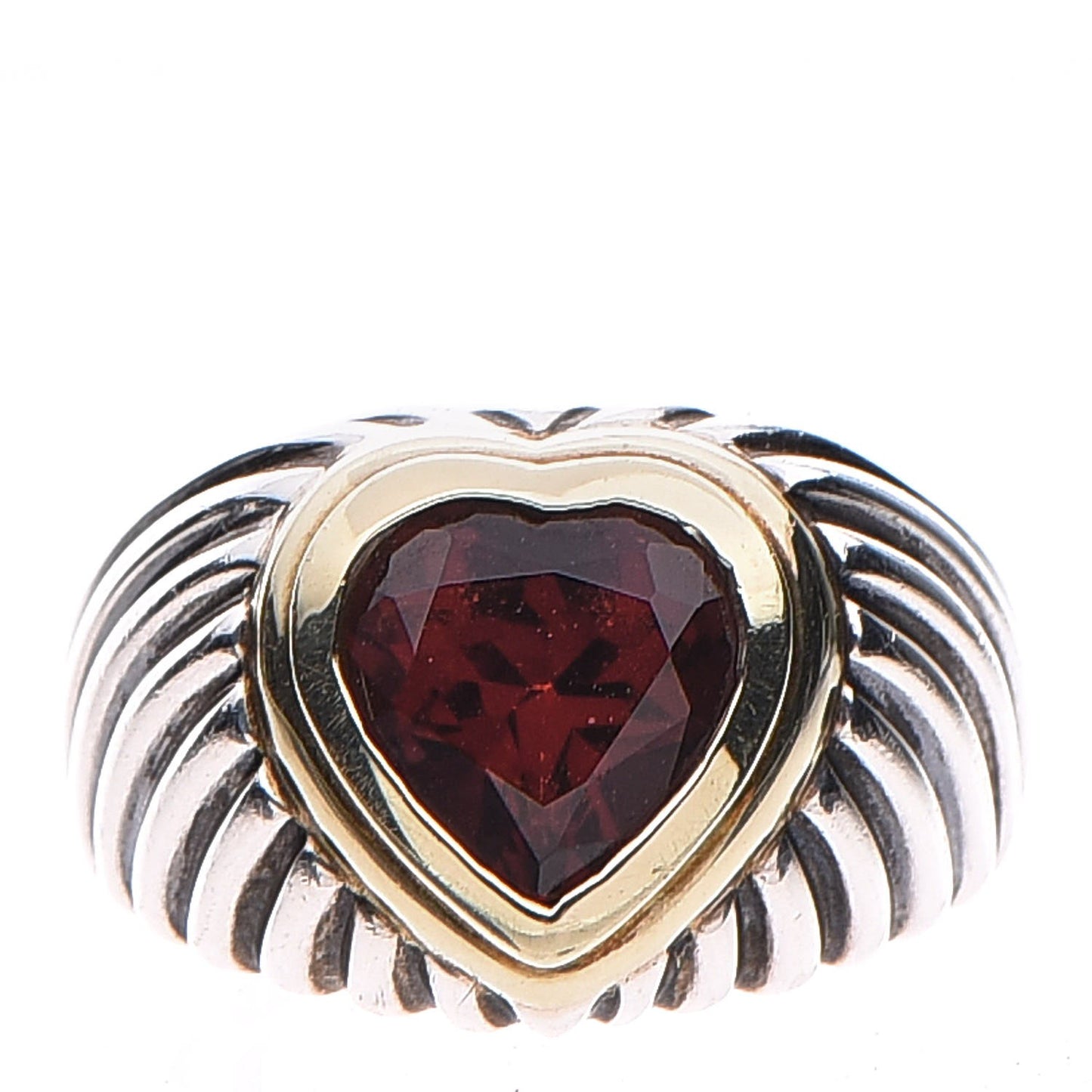 Sterling Silver 14K Gold Garnet Heart Ring 57 8
