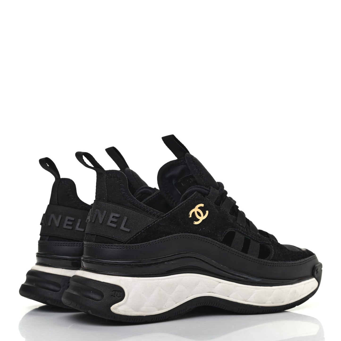 Fabric Calfskin Suede CC Sneakers 36 Black