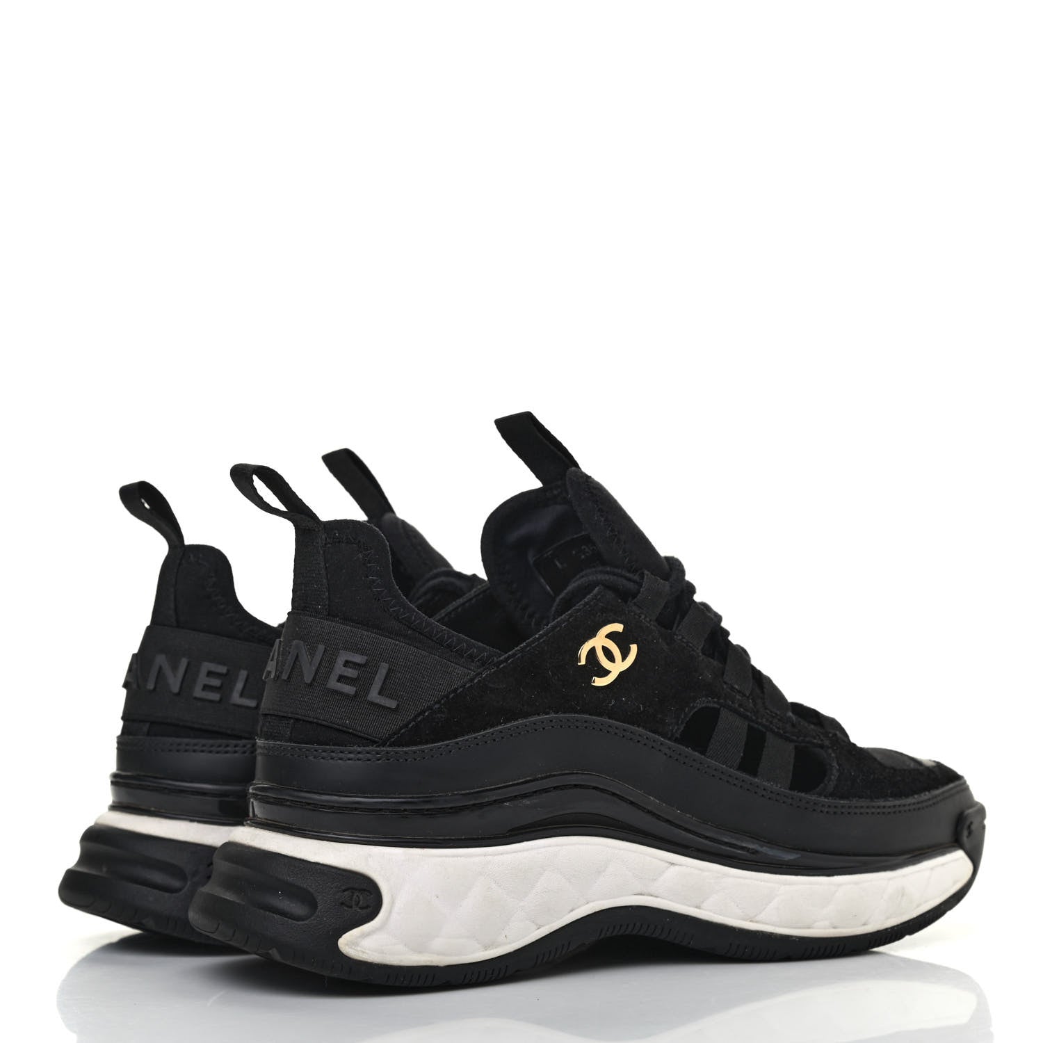 Chanel Fabric Calfskin Suede CC Sneakers 36 Black 3 of 4