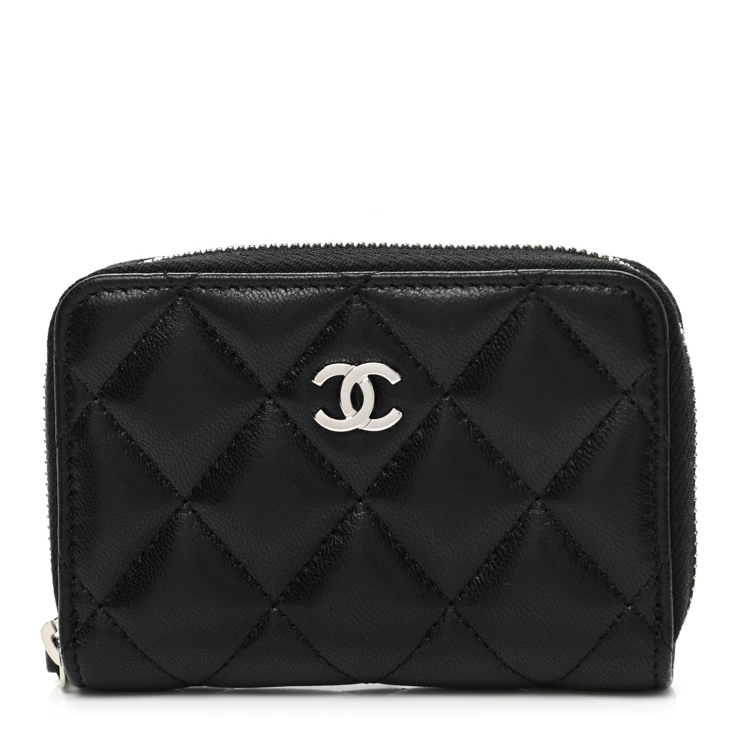 Lambskin Quilted Zip Coin Purse Black