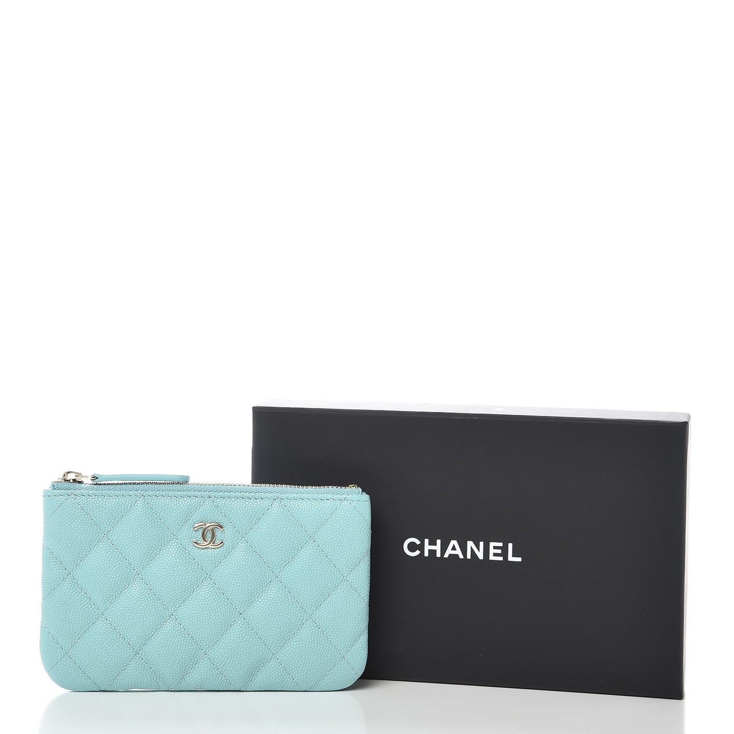 Caviar Quilted Small Cosmetic Case Light Blue