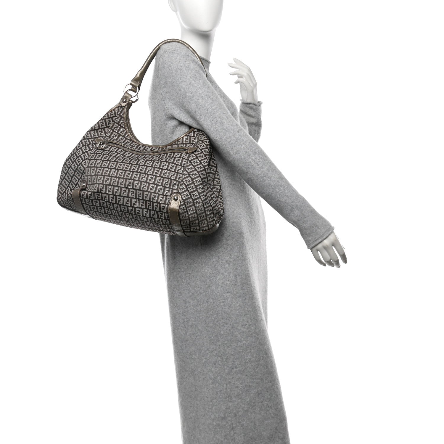 Fendi Zucchino Vachetta Shoulder Bag Caffe Argilla Canna di Fucile 3 of 12