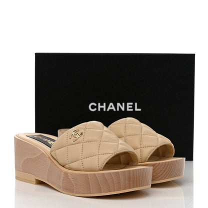 Chanel Lambskin Quilted CC Slip On Platform Sandals 38 Beige 9 of 9