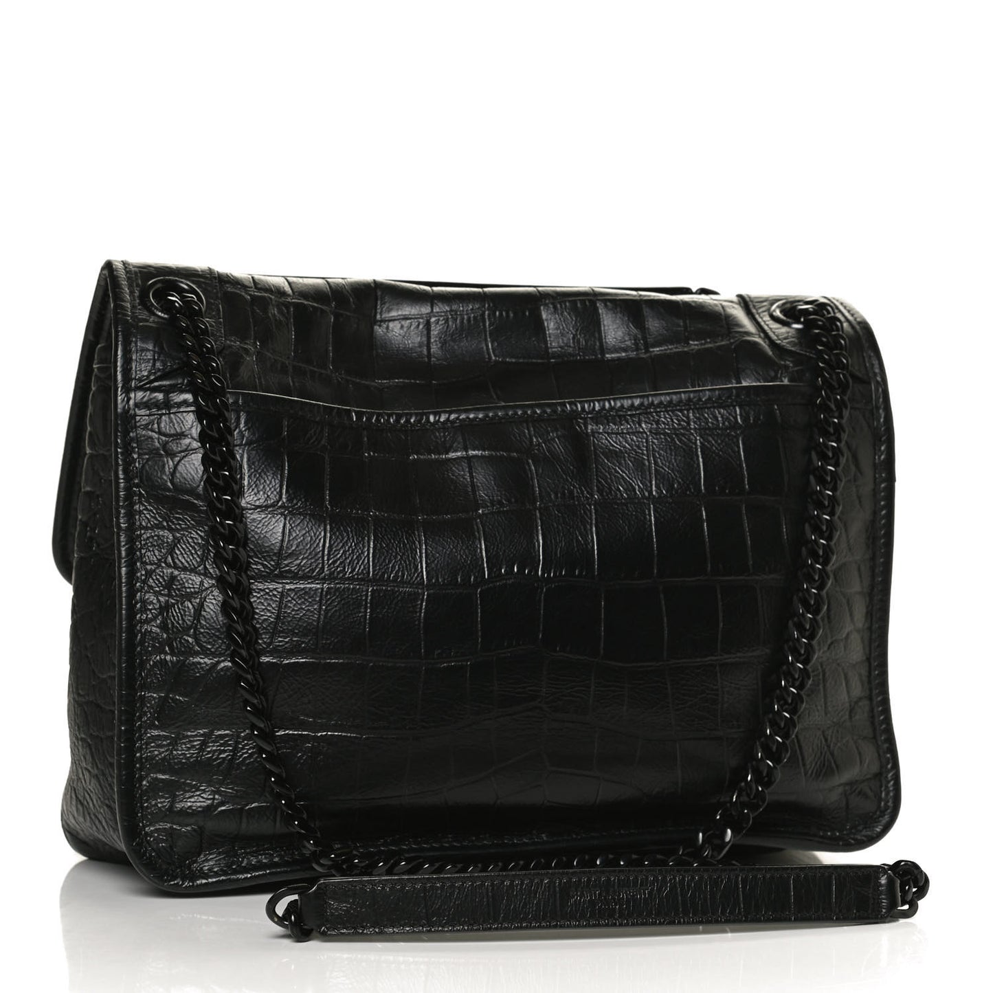 Crocodile Embossed Lambskin Monogram Medium Niki Chain Satchel Black