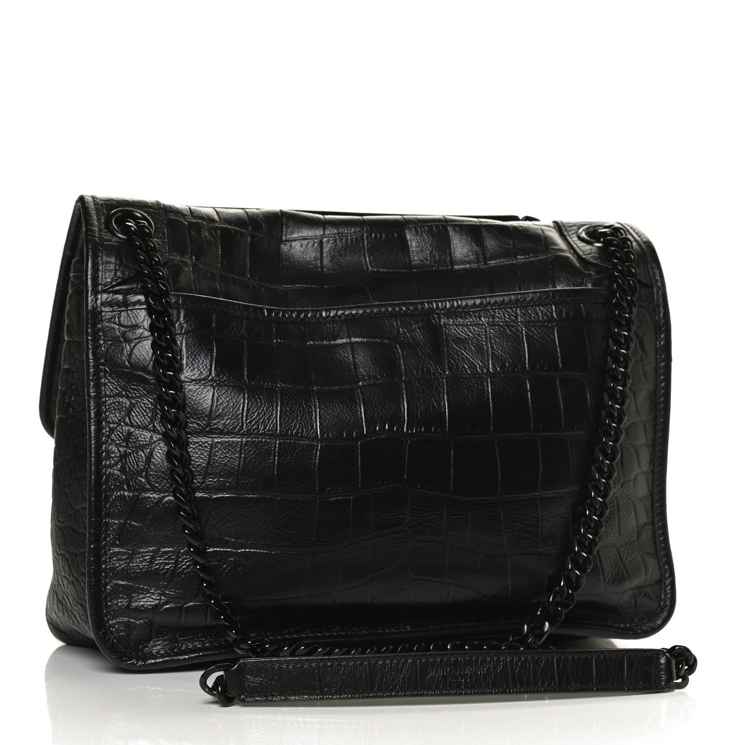 Saint Laurent Crocodile Embossed Lambskin Monogram Medium Niki Chain Satchel Black 3 of 11