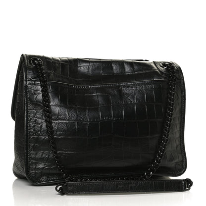 Saint Laurent Crocodile Embossed Lambskin Monogram Medium Niki Chain Satchel Black 3 of 11