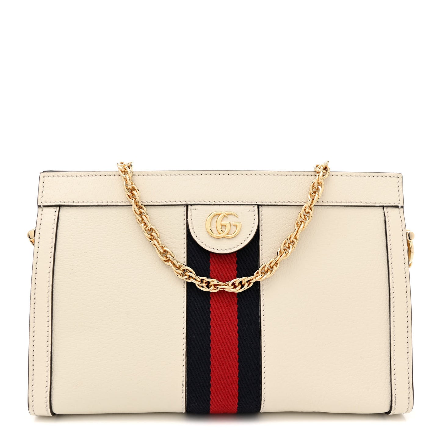 Textured Calfskin Web Small Ophidia Chain Shoulder Bag Mystic White