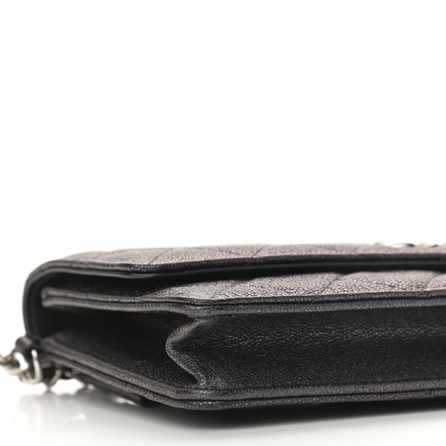 Iridescent Caviar Quilted Classic Pouch Clutch Black