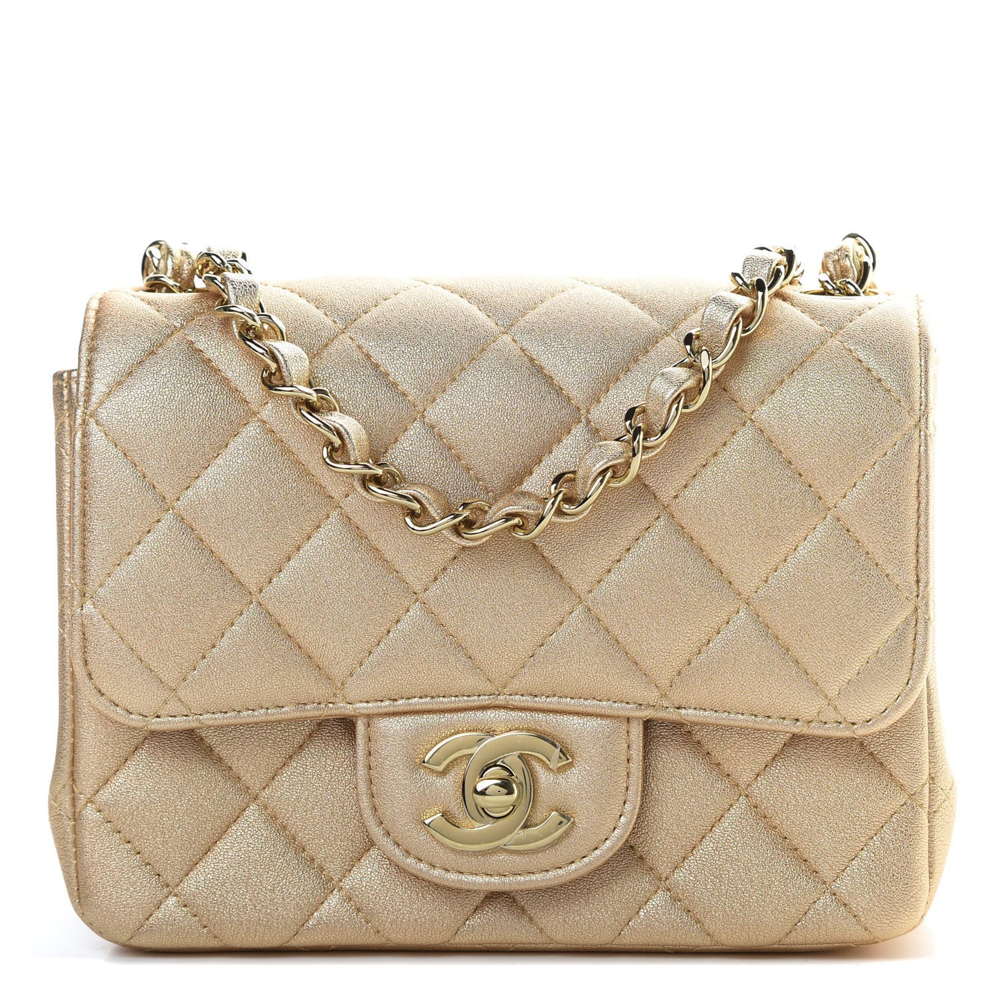 Metallic Lambskin Quilted Mini Square Flap Gold
