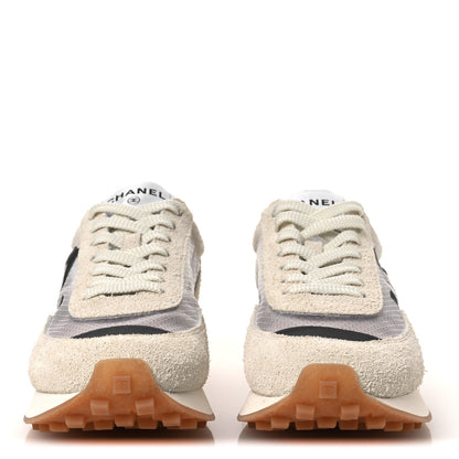 Chanel Suede Mesh Womens CC Sneakers 37.5 White Black 4 of 10