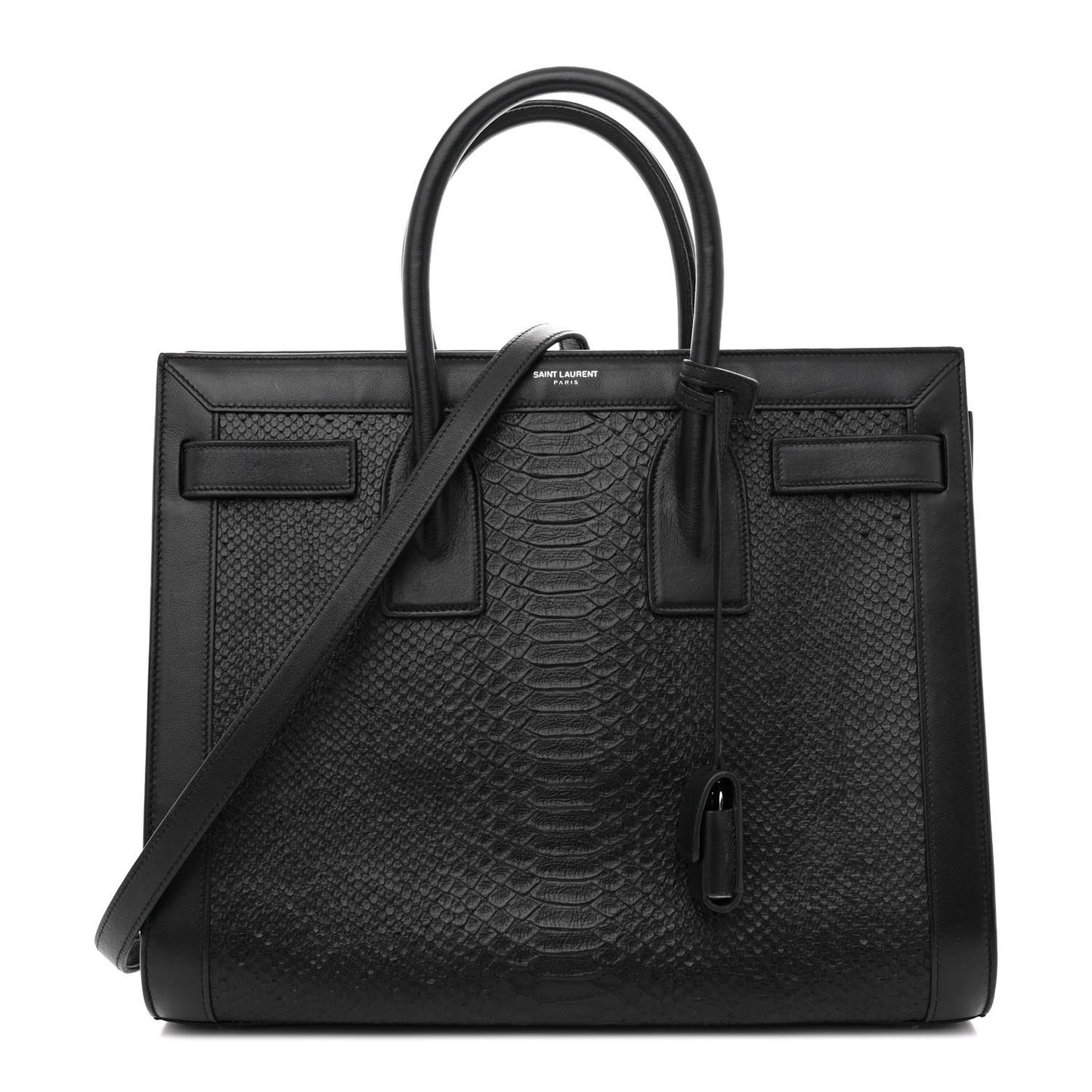 Python Calfskin Embossed Small Sac de Jour Black