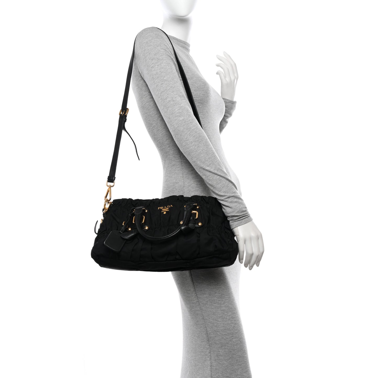 Tessuto Nylon Gaufre Shopping Satchel Black