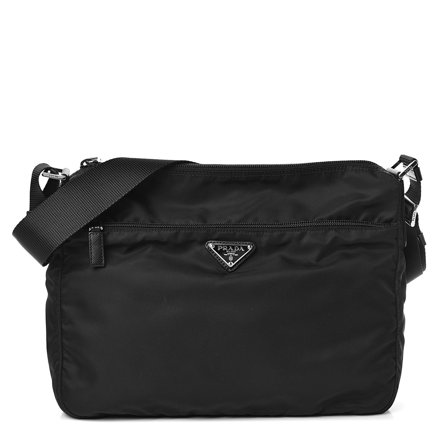 Nylon Flat Messenger Bag Black