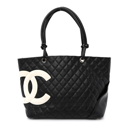 Chanel Calfskin Quilted Large Cambon Tote Black White 1 of 14
