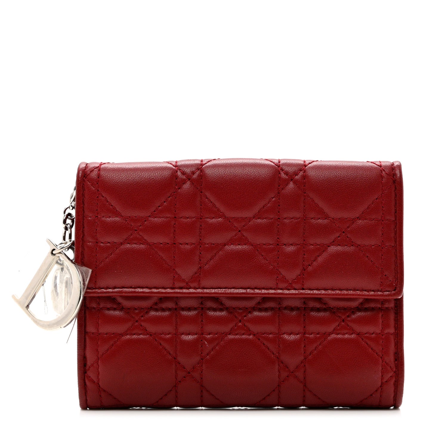 Lambskin Cannage Lady Dior Compact Wallet Red