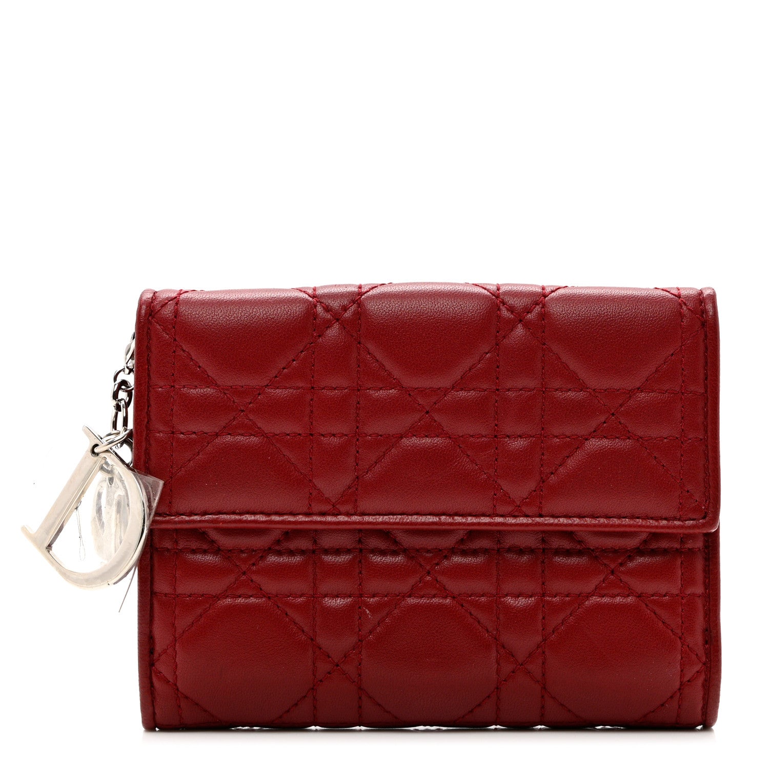 Christian Dior Lambskin Cannage Lady Dior Compact Wallet Red 1 of 6